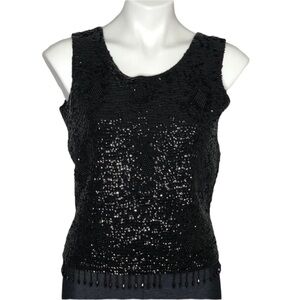 Vintage black sequin and beaded tank top, Medium